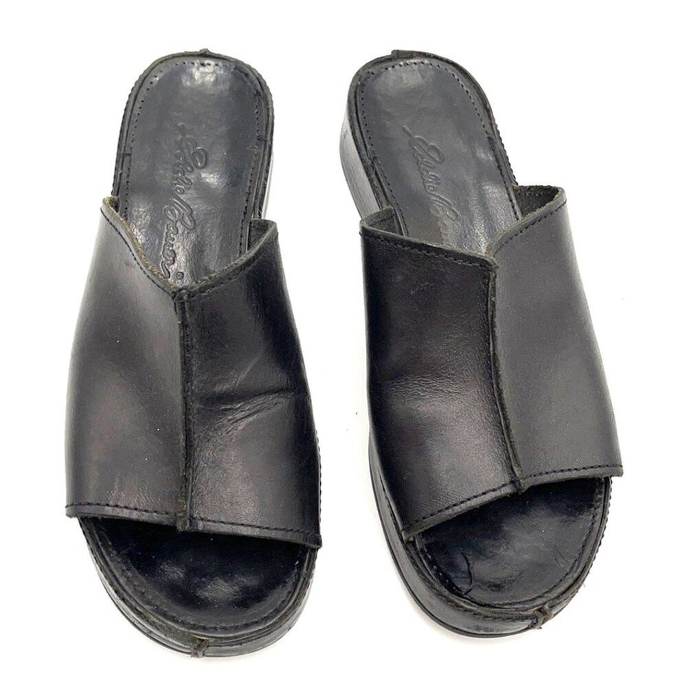 EDDIE BAUER sandals black leather Made Italy 6.5 - Picture 7 of 8